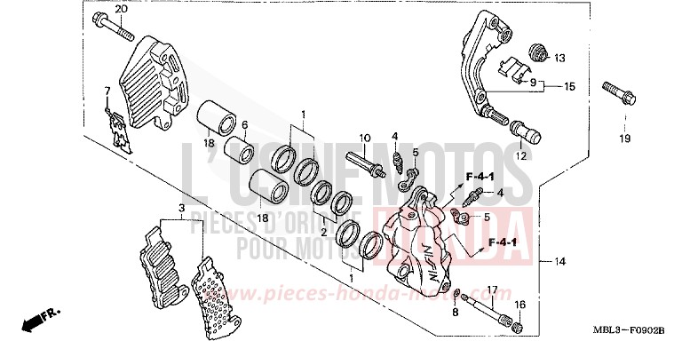 L. FRONT BRAKE CALIPER (NT650V2/3/4/5) for Deauville CARNELIAN RED METALLIC (R296) from 2005
