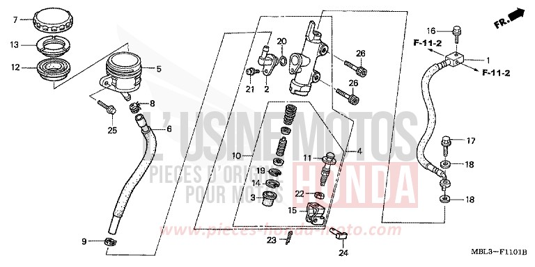 RR. BRAKE MASTER CYLINDER (NT650V2/3/4/5) for Deauville SPANGLE SILVER METALLIC (NHA49) from 2005