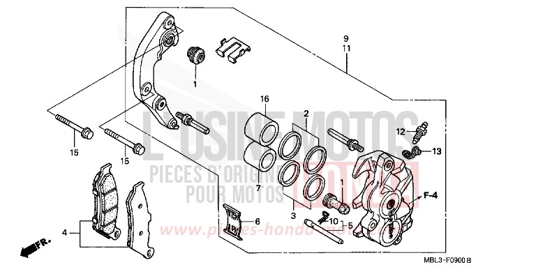 FRONT BRAKE CALIPER (NT650VW/X/Y/1) for Deauville SANDY BEIGE METALLIC (YR125) from 1998
