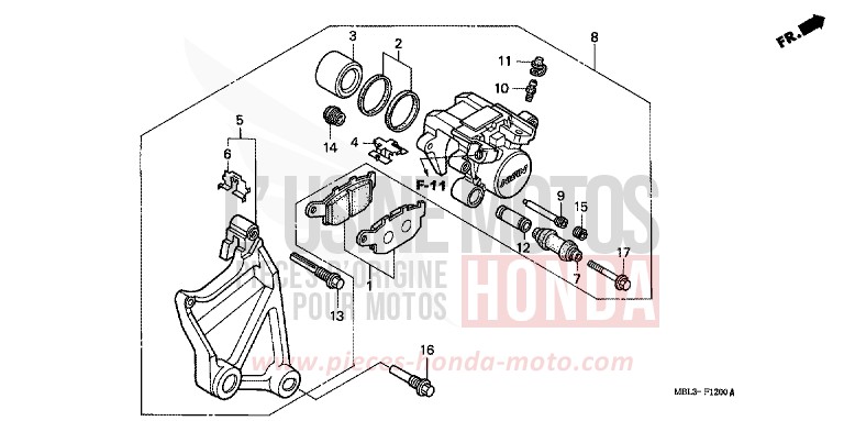 REAR BRAKE CALIPER (NT650VW/X/Y/1) for Deauville ELEGANT BEIGE METALLIC (YR217) from 1999