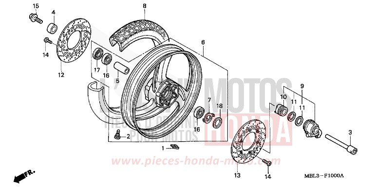 FRONT WHEEL for Deauville PENNANT RED METALLIC (R247) from 2000