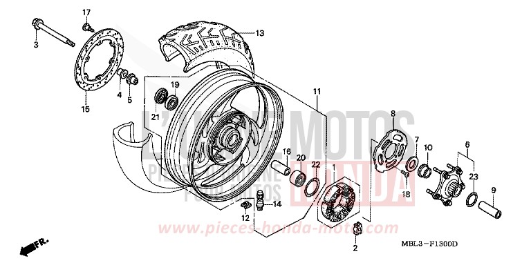 REAR WHEEL for Deauville SENSITIVE BLUE METALLIC (PB230) from 2000