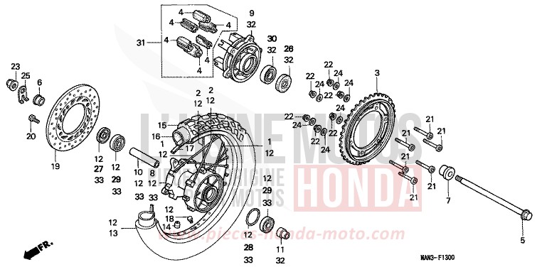 REAR WHEEL for Dominator REAL WHITE (NH250H) from 1995