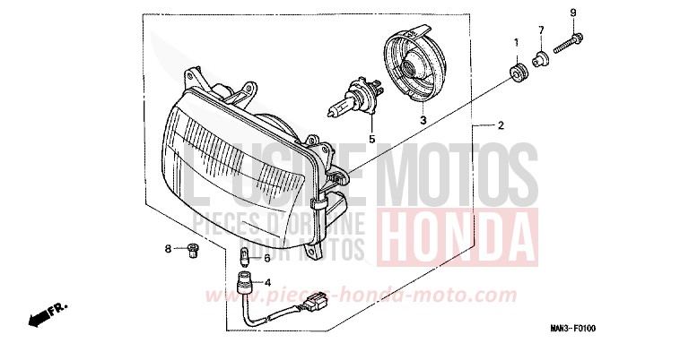 HEADLIGHT for Dominator BLACK (NH1E) from 1997