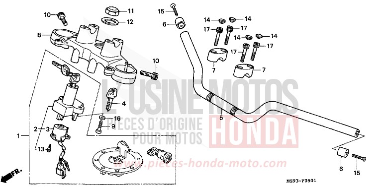 HANDLE PIPE/TOP BRIDGE (NTV650P) for NTV MONZA RED (R110) from 1993