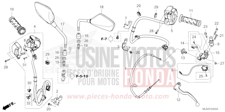 HANDLE SWITCH/GRIP/CABLE/MIRROR for CB750A MAT PEARL GLARE WHITE (NHB54) from 2025