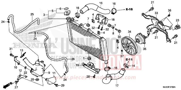 RADIATOR for NC750J MAT BALLISTIC BLACK METALLIC (NHA86) from 2015
