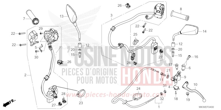 SWITCH/CABLE/GRIP/MIRROR (NC750XA) for NC750X FIGHTING RED (R134) from 2025