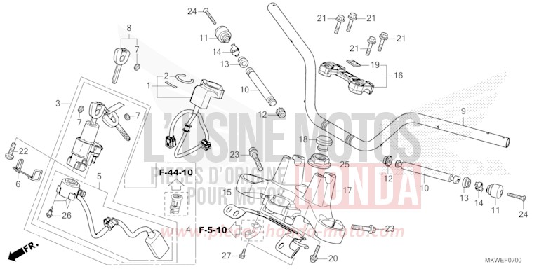 HANDLE PIPE/TOP BRIDGE for NC750X FIGHTING RED (R134) from 2025