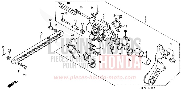 REAR BRAKE CALIPER (1) for VFR750F PEARL CRESCENT WHITE-A (NH139PA) from 1986
