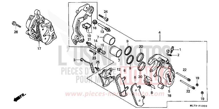 FRONT BRAKE CALIPER (1) for VFR750F PEARL DIANA BLUE (PB174P) from 1986