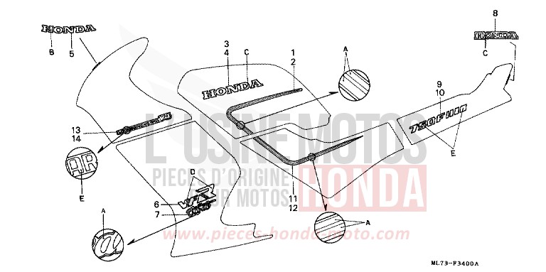 STRIPE/MARK (1) for VFR750F PEARL DIANA BLUE (PB174P) from 1986