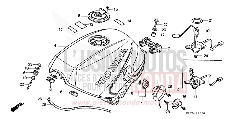 FUEL TANK for VFR750F PEARL CRESCENT WHITE-A (NH139PA) from 1987