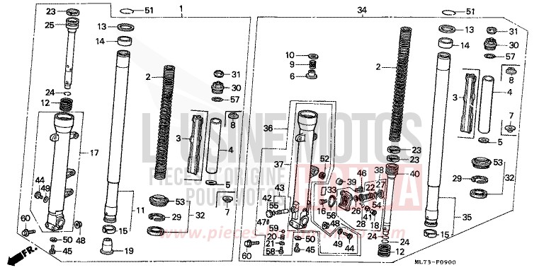 FRONT FORK for VFR750F ITALIAN RED (R157) from 1988