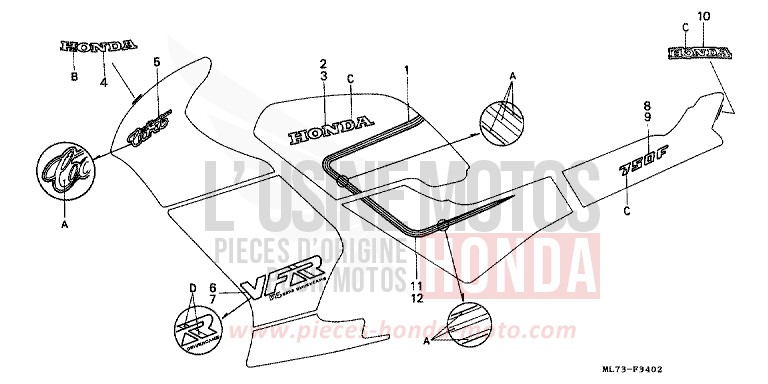 STRIPE/MARK (3) for VFR750F ITALIAN RED (R157) from 1988