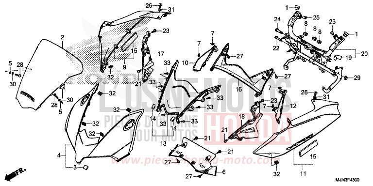 UPPER COWL for VFR800F PEARL GLARE WHITE (NHB53) from 2014