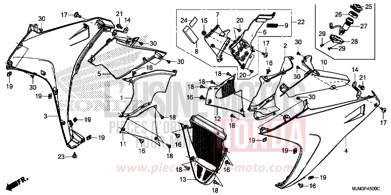 MIDDLE COWL for VFR800F DARKNESS BLACK METALLIC (NH463) from 2017