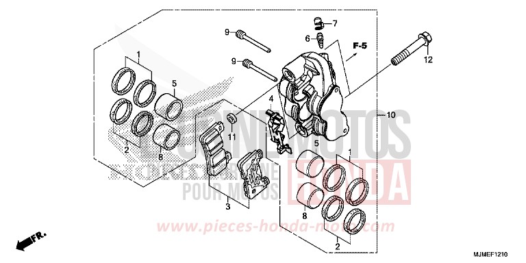 RIGHT FRONT BRAKE CALIPER (VFR800XF) for VFR800X CANDY ARCADIAN RED (R305) from 2015