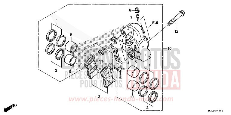 RIGHT FRONT BRAKE CALIPER (VFR800XH/J/K) for VFR800X CANDY PROMINENCE RED (R342) from 2017
