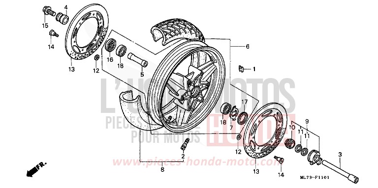 FRONT WHEEL (2) for VFR750F SHASTA WHITE (NH138) from 1989