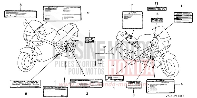 CAUTION LABEL (VFR750FL/FM/FN/FP) for VFR750F PEARL SIERRA GREEN (G156) from 1990
