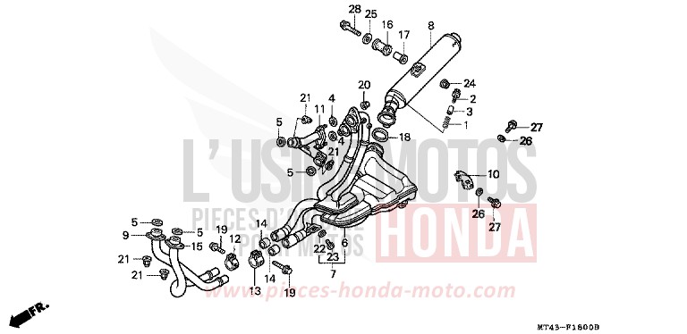 EXHAUST MUFFLER (VFR750FL/FM/FN/FP) for VFR750F PURE RED (R158D) from 1990