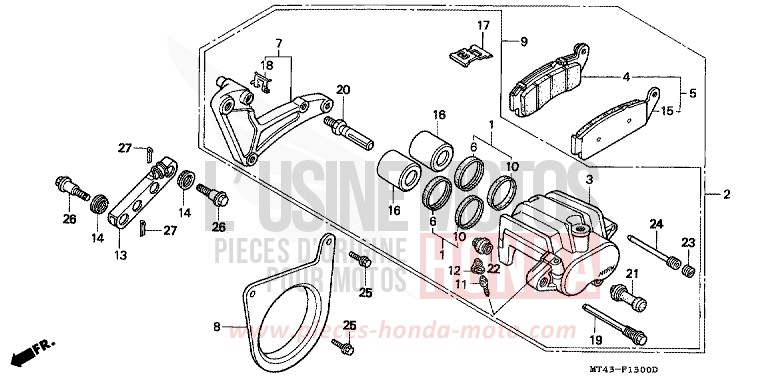 REAR BRAKE CALIPER for VFR750F PURE RED (R158E) from 1990