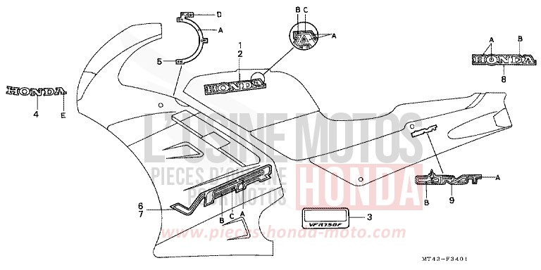 STRIPE/MARK (2) for VFR750F MUTE BLACK METALLIC (NH359) from 1991