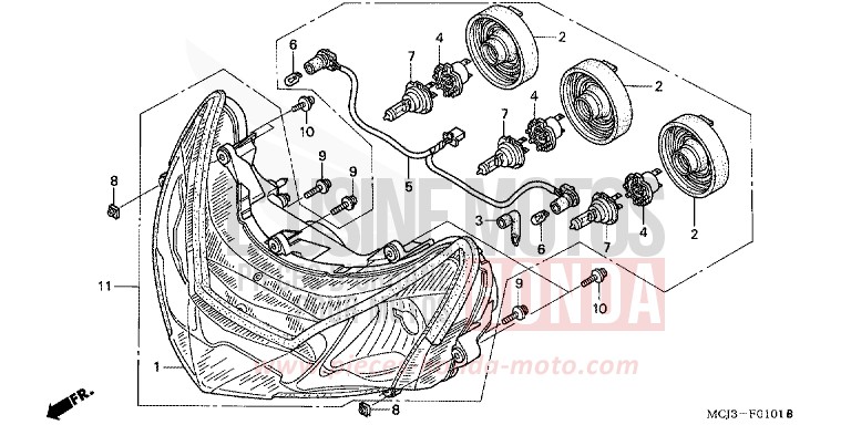 HEADLIGHT (CBR900RR2,3) for Fireblade BLACK (NH1Y) from 2003