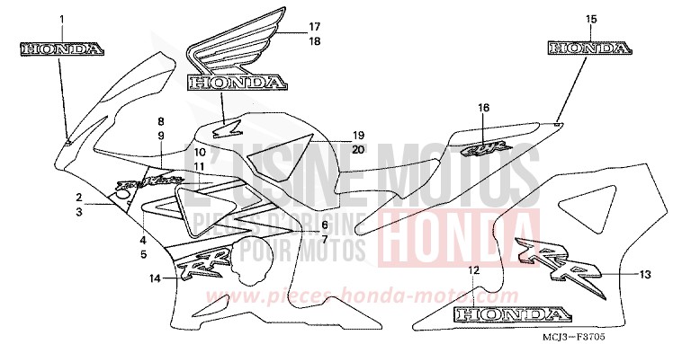STRIPE/MARK (6) for Fireblade BLACK (NH1Y) from 2003
