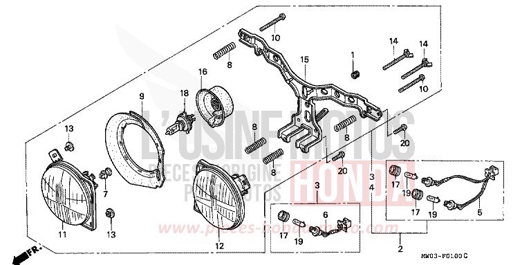 HEADLIGHT (1) for Fireblade NOIR (NH1F) from 1992