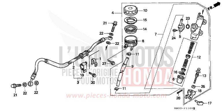 REAR BRAKE MASTER CYLINDER for Fireblade ROSS WHITE (NH196H) from 1992