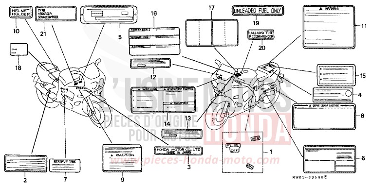 ETICHETTA DI AVVERTIMENTO per Fireblade ROSS WHITE (NH196H) del 1992