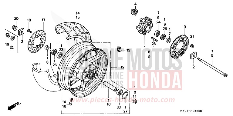 REAR WHEEL for Fireblade ROSS WHITE (NH196H) from 1994