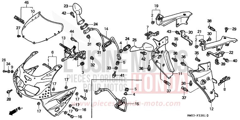 UPPER COWL (2) for Fireblade SPARKLING RED (R127A) from 1996
