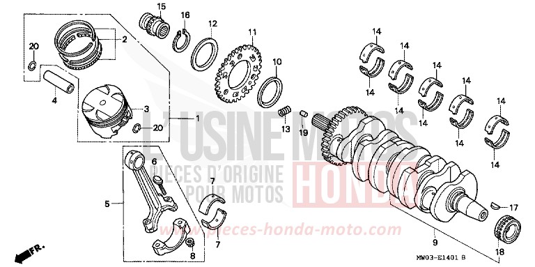 CRANKSHAFT/PISTON (2) for Fireblade NOIR (NH1B) from 1997