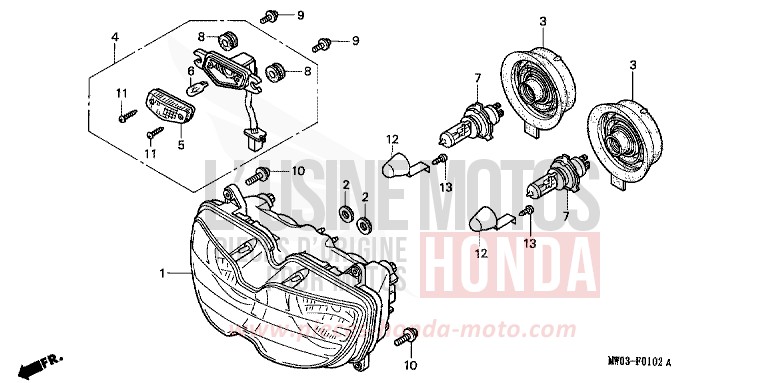 HEADLIGHT (3) for Fireblade NOIR (NH1B) from 1997