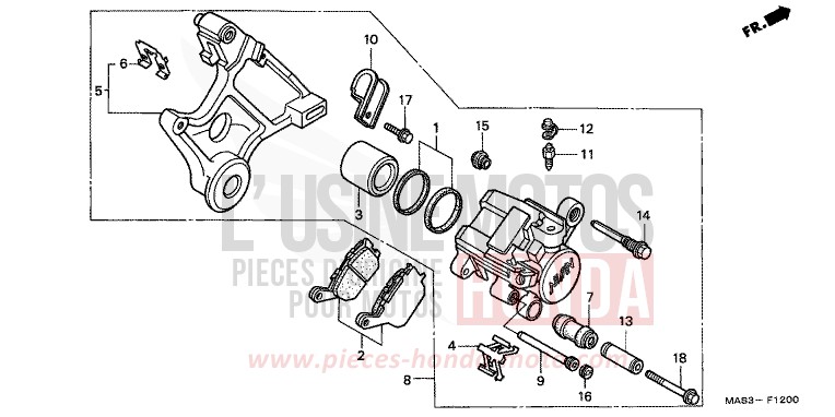 REAR BRAKE CALIPER for Fireblade NOIR (NH1D) from 1998