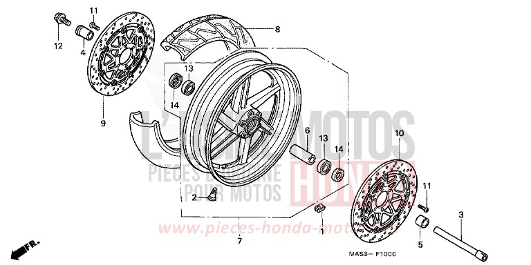 FRONT WHEEL for Fireblade CANDY BLAZE ORANGE (YR196D) from 1998