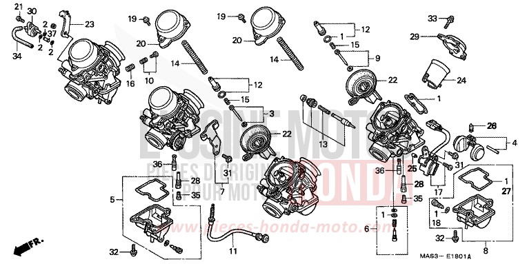 CARBURETOR (COMPONENT PARTS) for Fireblade JEREZ BLUE METALLIC (B154B) from 1999
