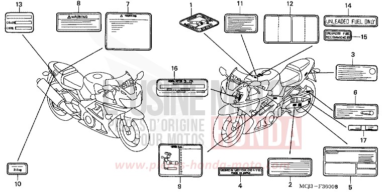 ETICHETTA DI AVVERTIMENTO per Fireblade NOIR (NH1) del 2000