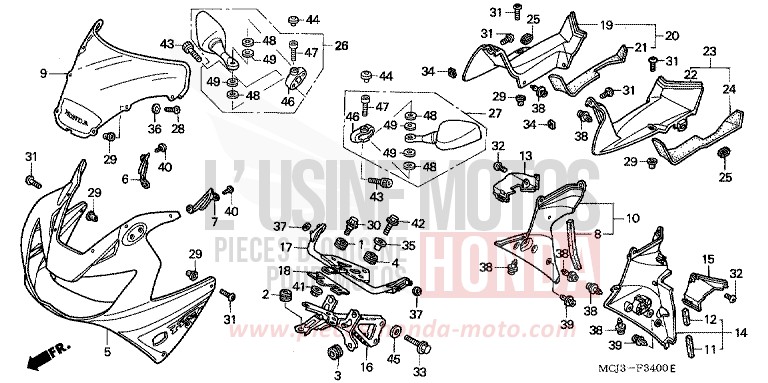 UPPER COWL (CBR900RRY,1/RE1) for Fireblade WINNING RED (R258) from 2000