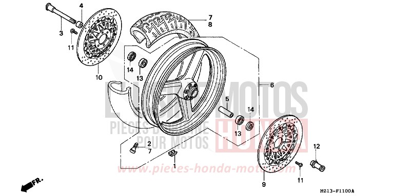 FRONT WHEEL for CB1000 PEARL SHINING YELLOW (Y124E) from 1994