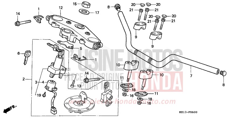 HANDLE PIPE/TOP BRIDGE for CB1000 CANDY REVIVE RED (R210) from 1995