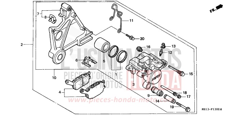 REAR BRAKE CALIPER for CB1000 CANDY REVIVE RED (R210) from 1996