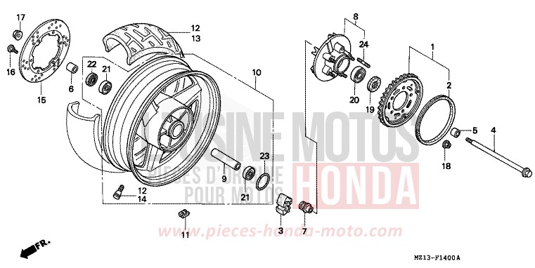 REAR WHEEL for CB1000 CANDY REVIVE RED (R210) from 1996