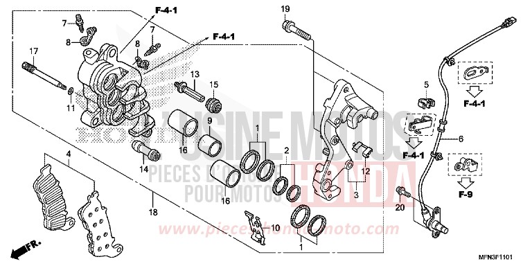 R. FRONT BRAKE CALIPER (CB1000RA) for CB1000R PEARL SIENA RED (R320X) from 2015