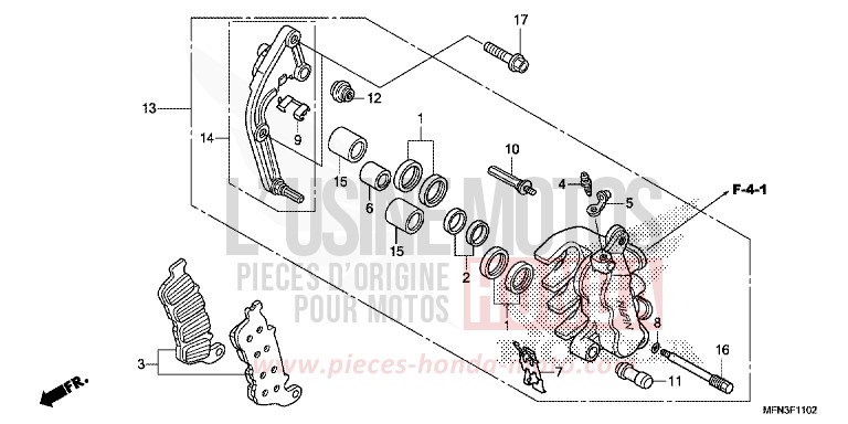 L. FRONT BRAKE CALIPER (CB1000RA) for CB1000R PEARL SIENA RED (R320X) from 2015