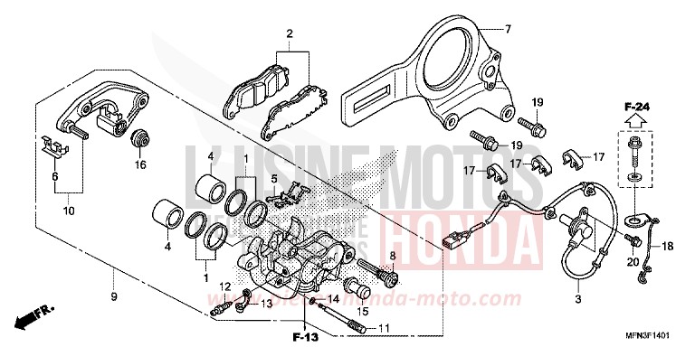 REAR BRAKE CALIPER (CB1000RA) for CB1000R PEARL SIENA RED (R320X) from 2015
