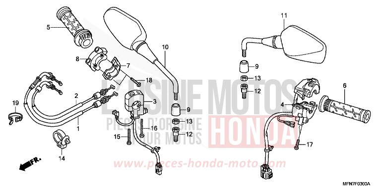 SWITCH/CABLE/MIRROR for CB1000R PEARL COOL WHITE (NHA16K) from 2011
